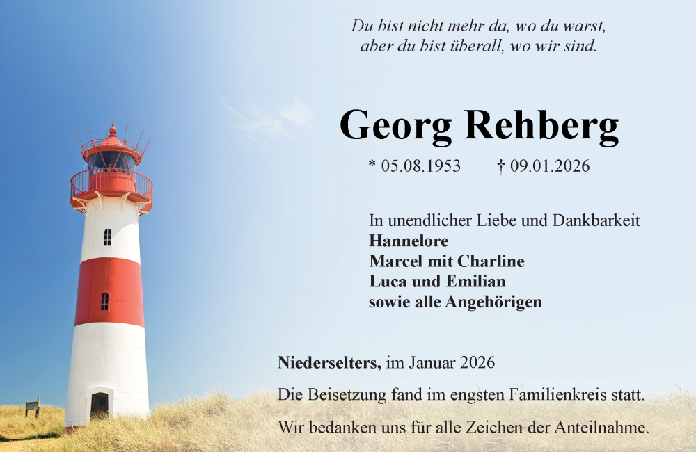  Traueranzeige für Georg Rehberg vom 22.01.2026 aus Camberger Anzeiger