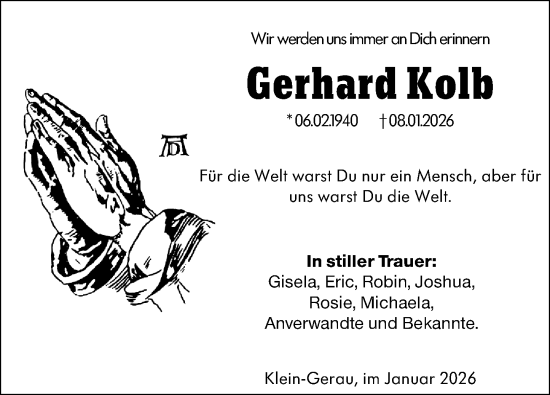 Traueranzeige von Gerhard Kolb von Groß-Gerauer Echo