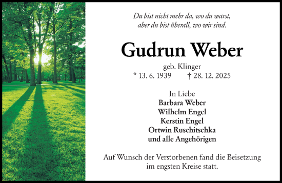 Traueranzeige von Gudrun Weber von Groß-Gerauer Echo