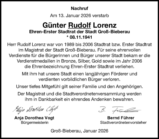 Traueranzeige von Günter Rudolf Lorenz von Darmstädter Echo