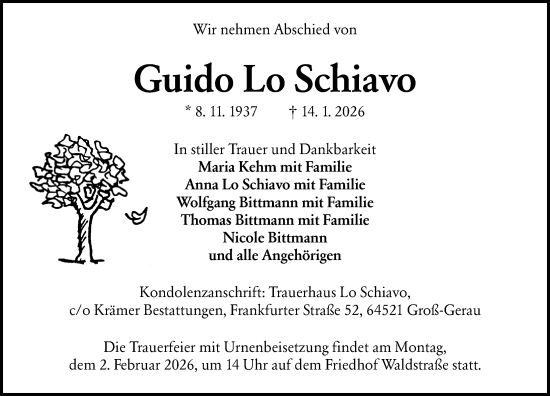 Traueranzeige von Guido Lo Schiavo von Groß-Gerauer Echo
