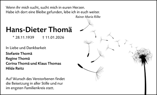 Traueranzeige von Hans-Dieter Thomä von Hinterländer Anzeiger