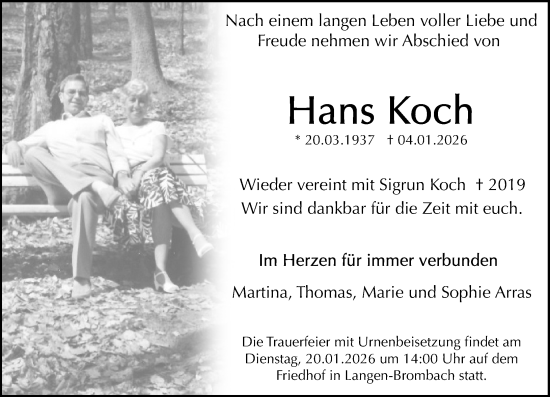 Traueranzeige von Hans Koch von Wormser Zeitung