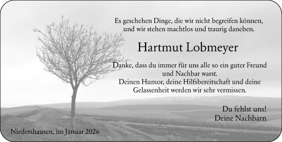 Traueranzeige von Hartmut Lobmeyer von Weilburger Tageblatt