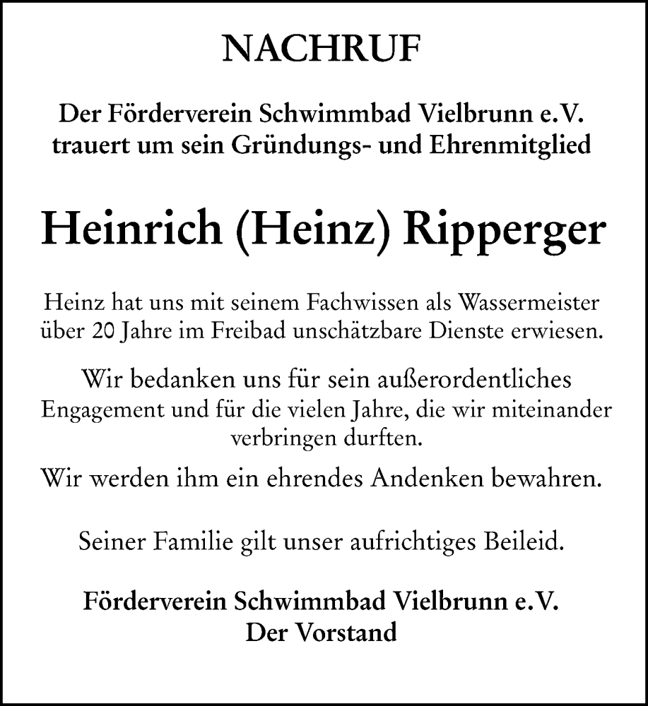  Traueranzeige für Heinrich Ripperger vom 17.01.2026 aus Odenwälder Echo