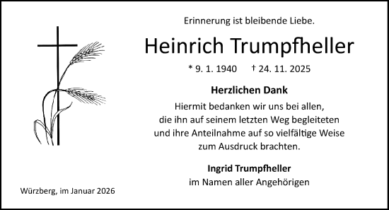 Traueranzeige von Heinrich Trumpfheller von Odenwälder Echo