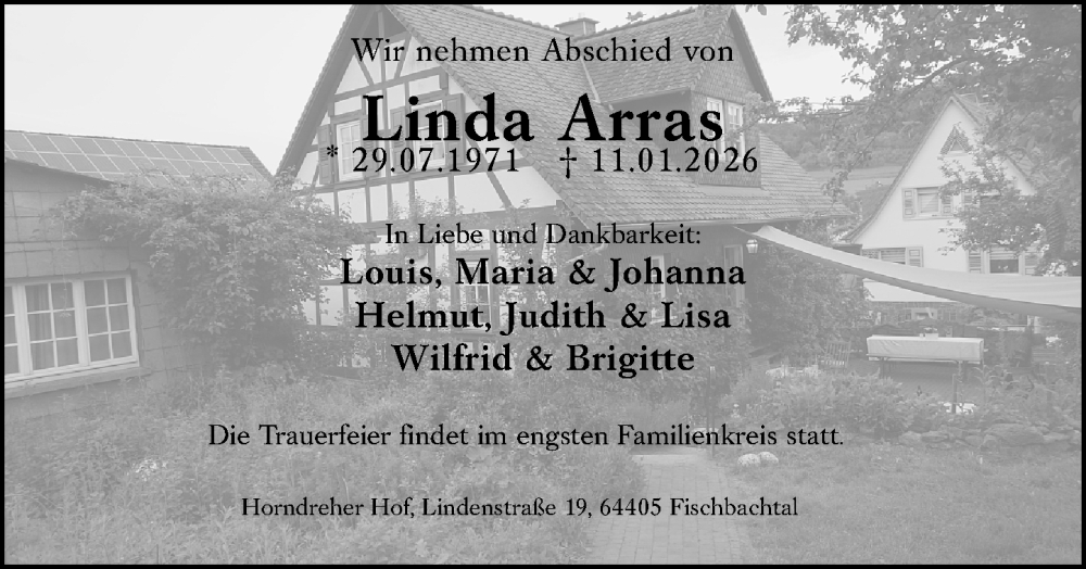  Traueranzeige für Linda Arras vom 17.01.2026 aus Starkenburger Echo