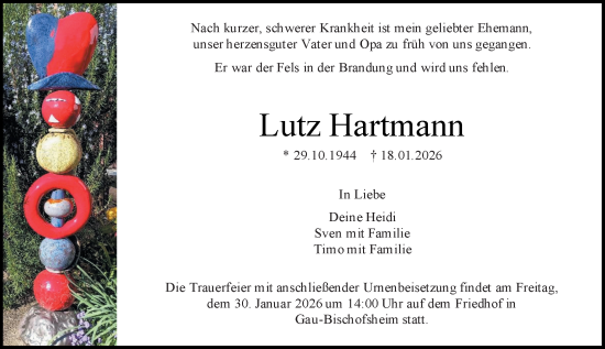 Traueranzeige von Lutz Hartmann von Allgemeine Zeitung Mainz