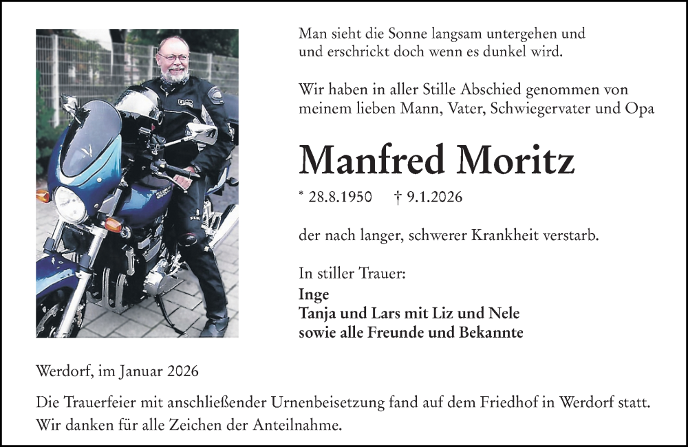  Traueranzeige für Manfred Moritz vom 27.01.2026 aus Wetzlarer Neue Zeitung