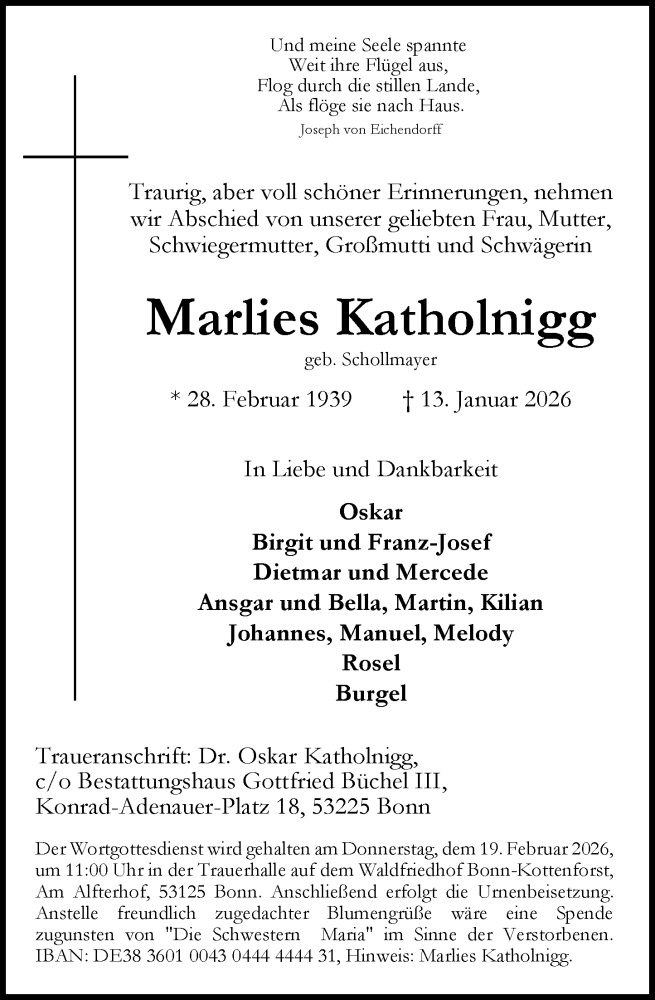  Traueranzeige für Marlies Katholnigg vom 24.01.2026 aus Nassauische Neue Presse