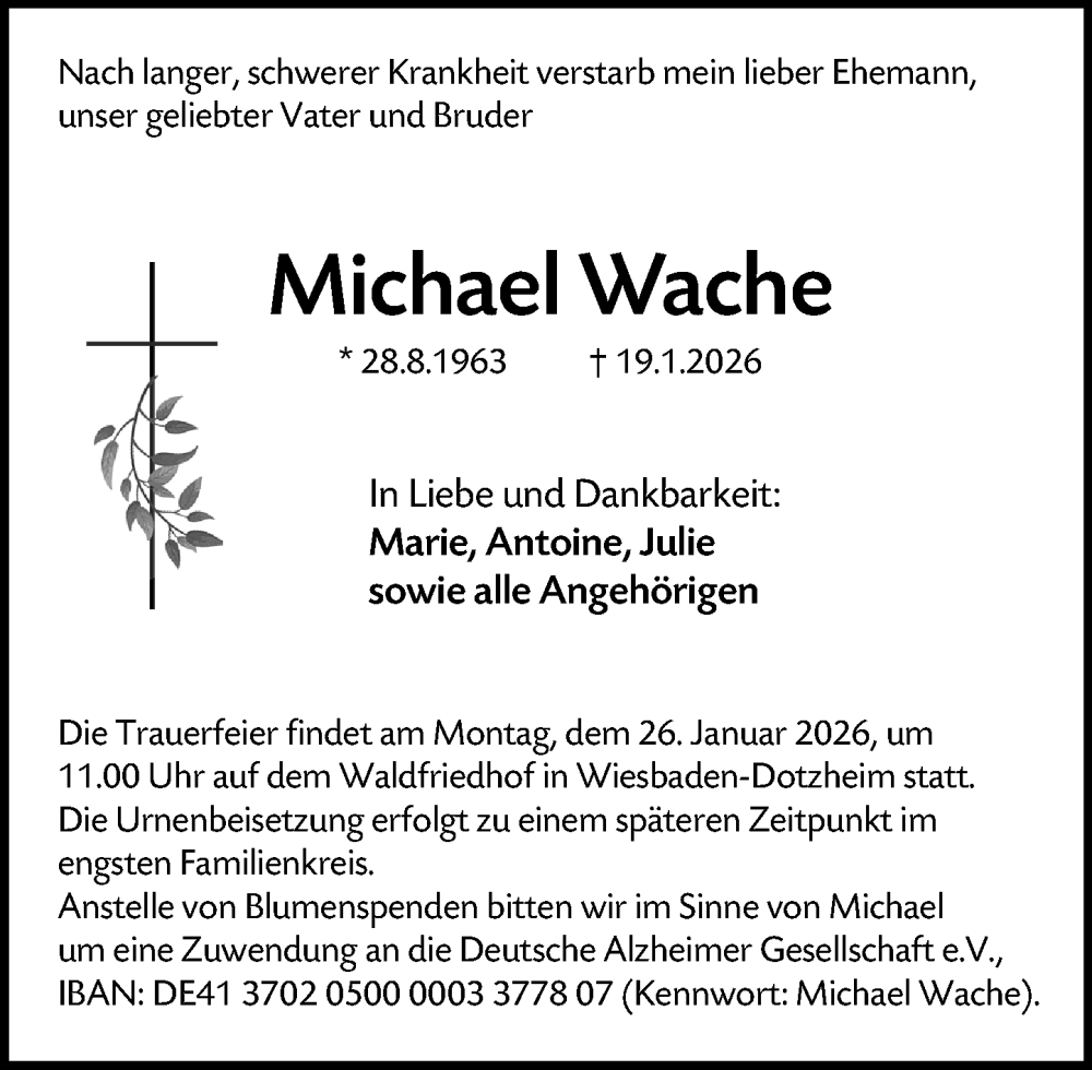  Traueranzeige für Michael Wache vom 24.01.2026 aus Wiesbadener Kurier