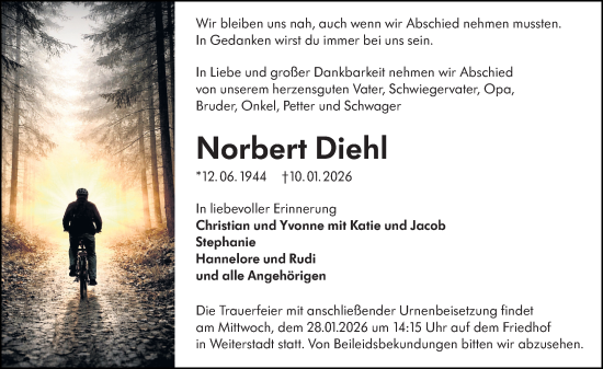 Traueranzeige von Norbert Diehl von Darmstädter Echo