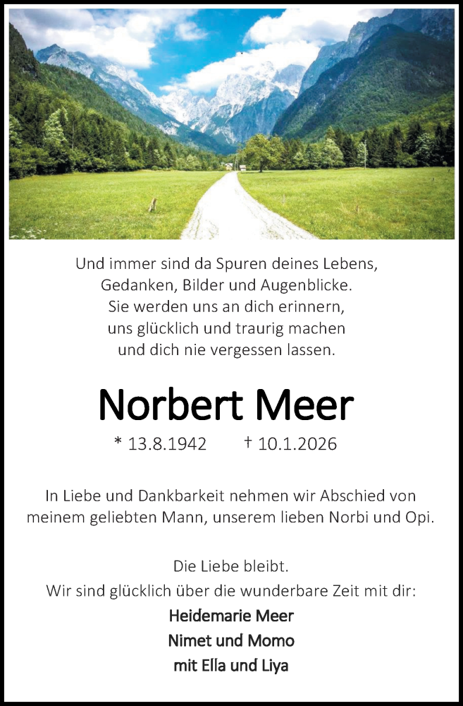  Traueranzeige für Norbert Meer vom 24.01.2026 aus Darmstädter Echo