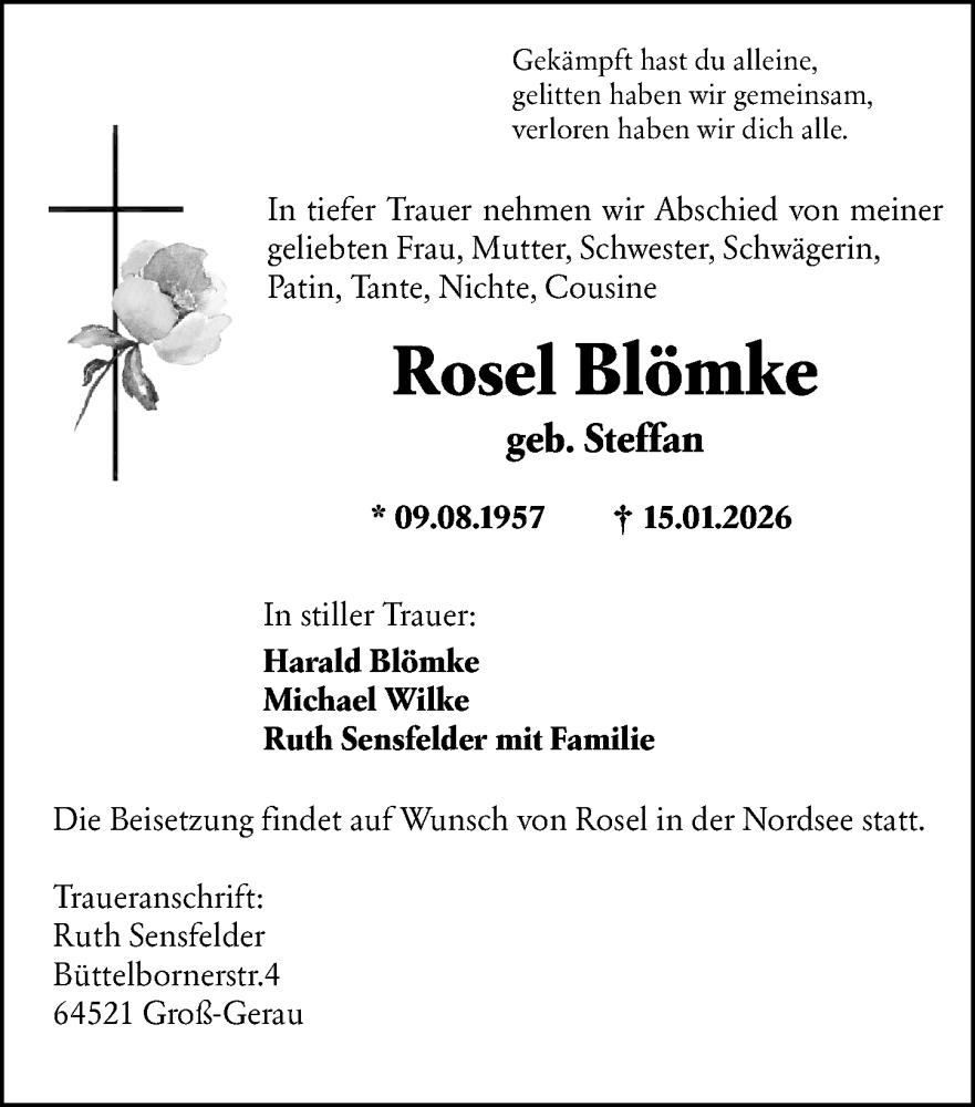  Traueranzeige für Rosel Blömke vom 17.01.2026 aus Groß-Gerauer Echo