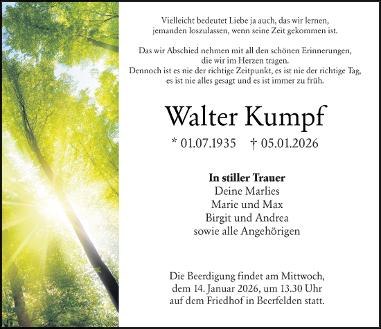 Traueranzeige von Walter Kumpf von Odenwälder Echo